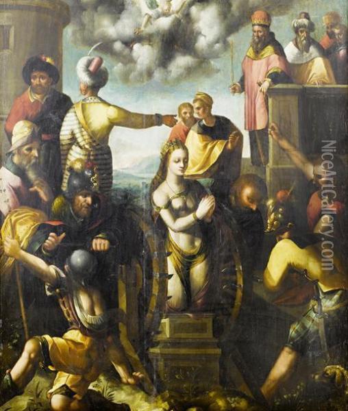 The Martyrdom Of Saint Catherine Ofalexandria Oil Painting - Pedro Machuca