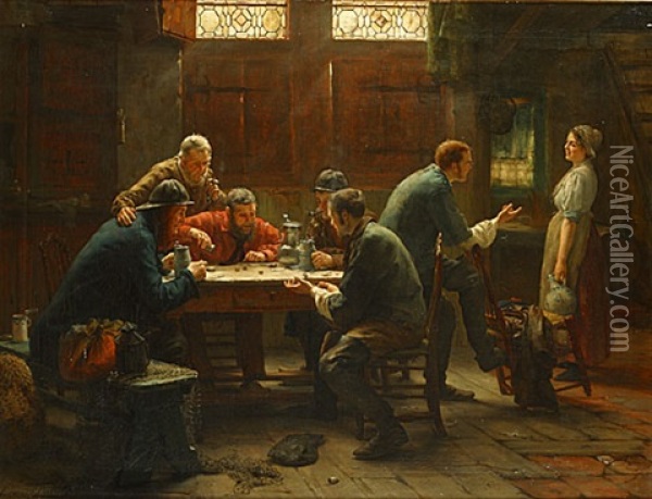 De Dobbelaars Oil Painting - Edward Antoon Portielje