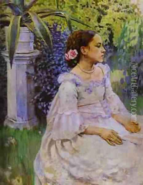Self Portrait With Sister Detail 1898 Oil Painting - Viktor Elpidiforovich Borisov-Musatov