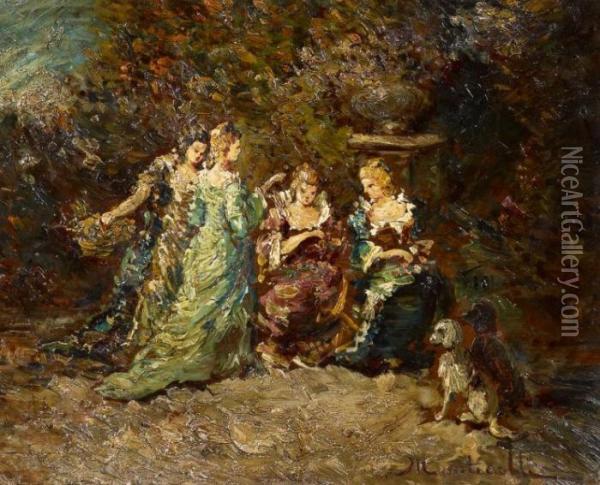 Women In Park Oil Painting - Adolphe Joseph Th. Monticelli