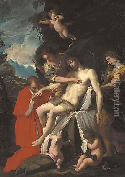 The vision of Saint Charles Borromeo Oil Painting - Valerio Castello