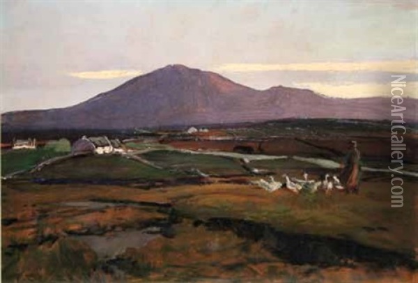 Attending The Geese, Altnabrocky, Co Mayo Oil Painting - James Humbert Craig