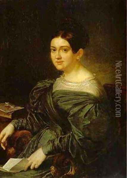Portrait Of The Writer In Kozhina 1836 Oil Painting - Vasili Andreevich Tropinin