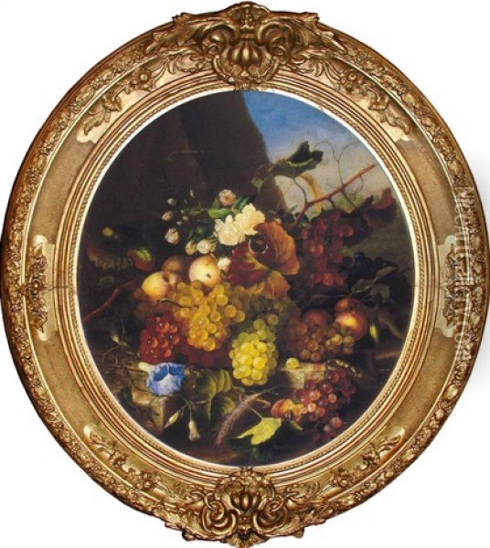 Still Life With Fruit And Flowers Oil Painting - Adelheid Dietrich