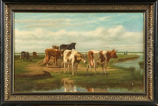 Vaches Au Bord De L'eau En Hollande Oil Painting - Auguste (Francois Auguste) Bonheur