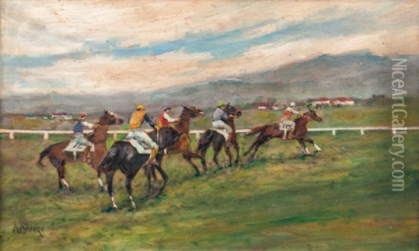 Horse Race Oil Painting - Alfred Stoecke