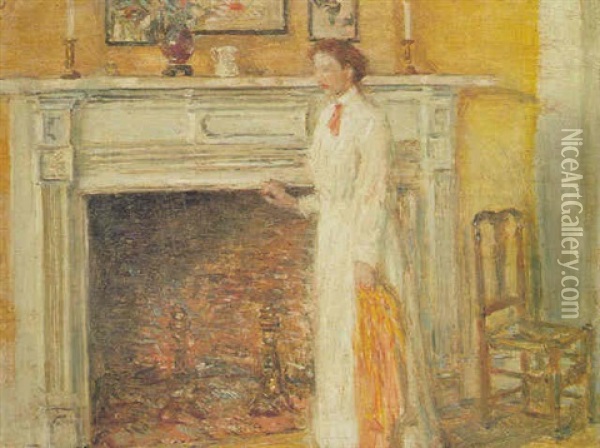 The Mantle Piece Oil Painting - Childe Hassam