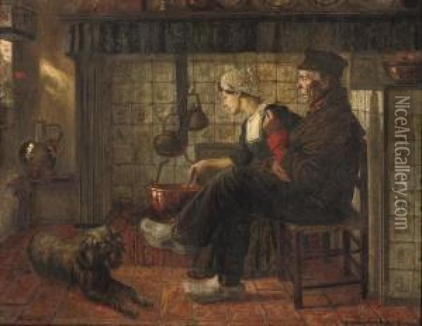 Preparing Dinner Oil Painting - Walther Firle