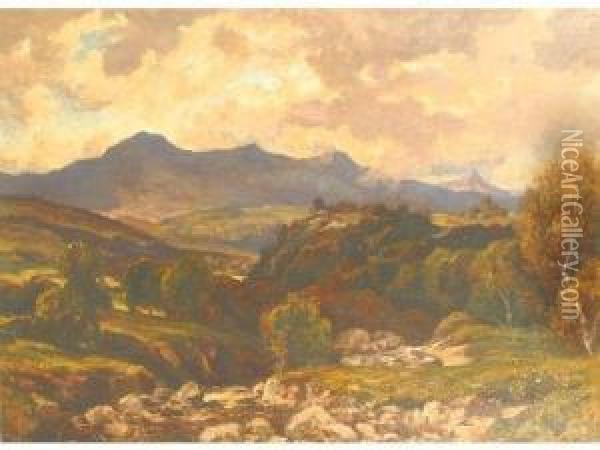 River In An Upland Landscape Oil Painting - Herbert Hughes Stanton