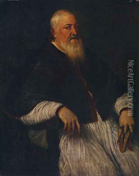 Filippo Archinto Archbishop of Milan mid 1550s Oil Painting - Tiziano Vecellio (Titian)