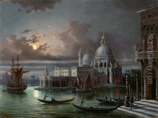 Venedig Im Mondschein Oil Painting - Giovanni Grubas