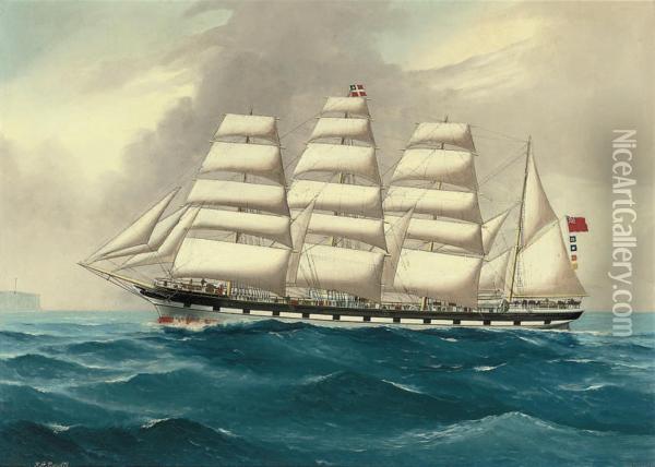 The Four-masted Barque 
West Lothian 
 Under Full Sail Off Sydney Heads Oil Painting - Reginald Arthur Borstel
