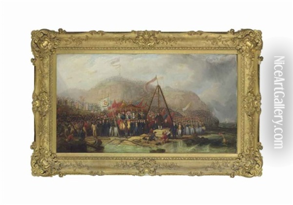 The Laying Of The Foundation Stone Of Seaham Harbour, Co. Durham Oil Painting - Robert Mackreth