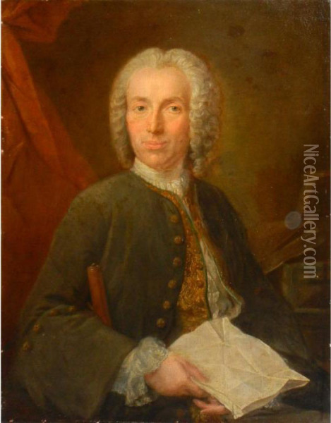 Portrait Of A Gentleman Holding A Document Oil Painting - Louis Tocque