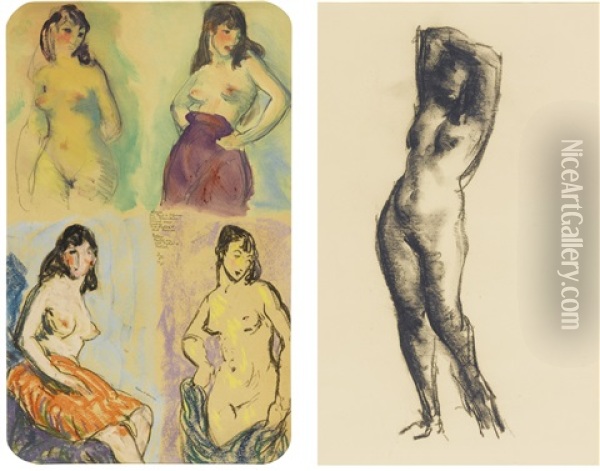 Four Studies Of A Nude, A Technical Study Sheet And Standing Nude: Two Works On Paper Oil Painting - Robert Henri