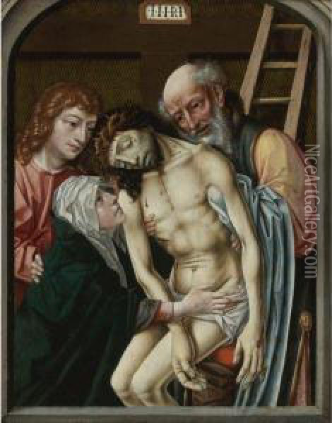 Descent From The Cross With The Virgin, Saint John The Evangelistand Joseph Of Arimathea Oil Painting - Rogier van der Weyden