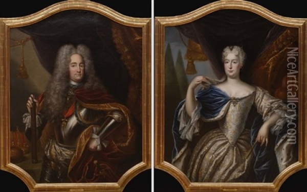 Pair Of Portraits Oil Painting - Martin (Martinus I) Mytens
