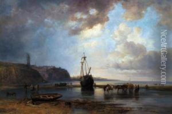 Fishermen Returning Oil Painting - Josef Carl Berthold Puttner