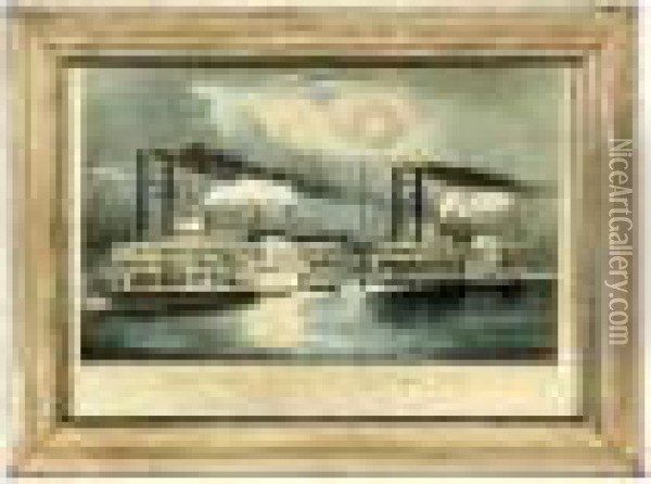 The Great Mississippi Steamboat Race Oil Painting - Currier & Ives Publishers