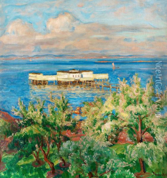 Kallbadhuset Oil Painting - Thorolf Holmboe