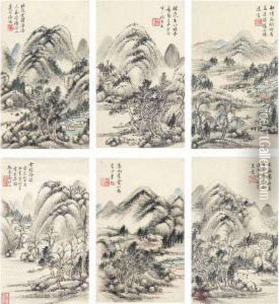 Landscape After Ancient Masters Oil Painting - Qin Zuyong