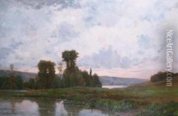 Bord De Seine A Rangiport Oil Painting - Charles H. Quinet
