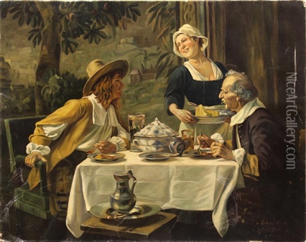 The Dinner Party Oil Painting - Albert Friedrich Schroeder
