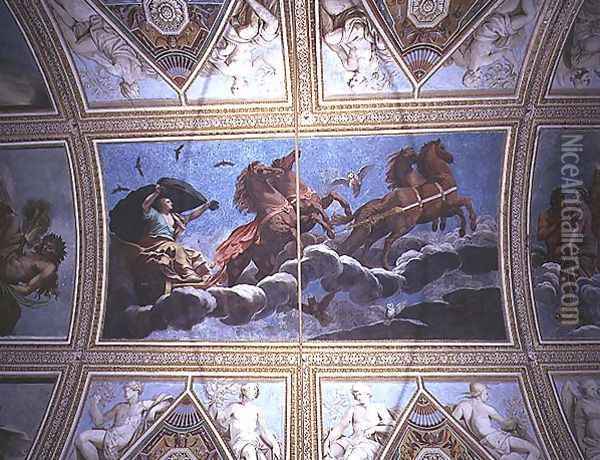 The Personification of Night riding across the sky in a chariot, ceiling painting Oil Painting - Antonio Maria Viani