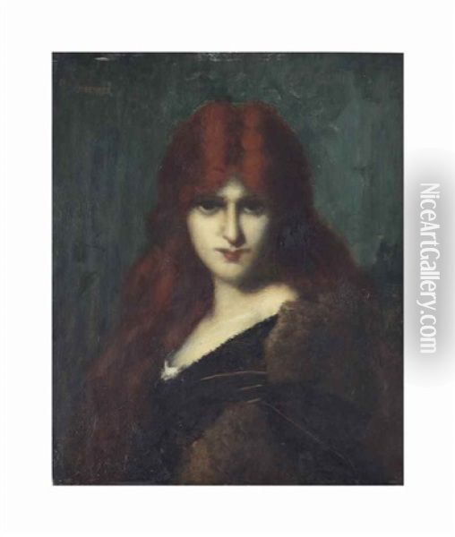 Portrait Of A Beauty With Long Red Hair Oil Painting - Jean Jacques Henner
