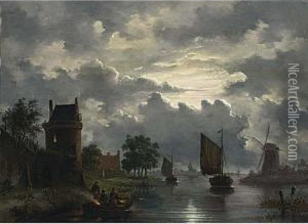 An Evening Landscape Oil Painting - Jacobus Theodorus Abels