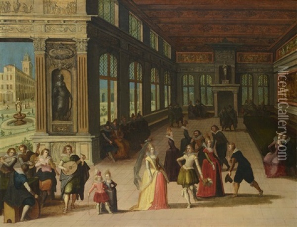 Scene De Bal Dans Un Palais Architecture Oil Painting - Louis de Caullery