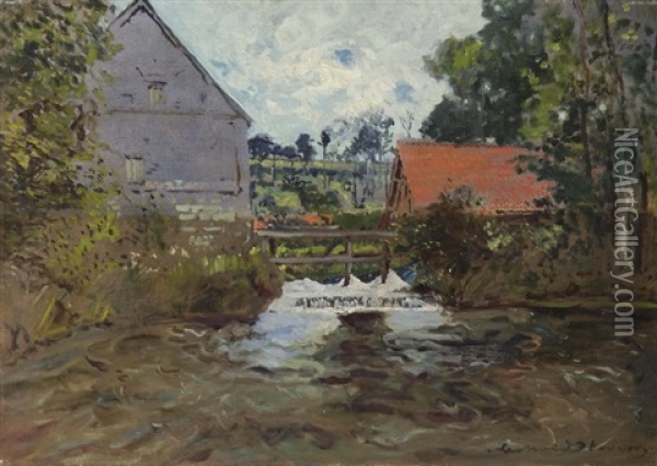 Kleines Stauwehr Am Dorfbach Oil Painting - Leopold Stevens