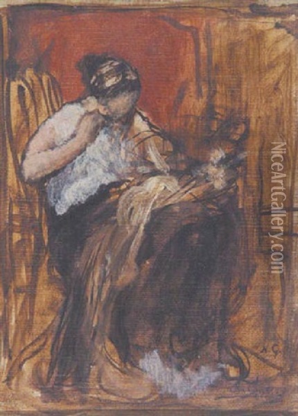 Junge Frau Bei Naharbeiten Oil Painting - Nikolaus Gysis