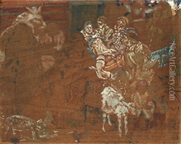 Marknad I Dalarne (den Heliga Familjen) Oil Painting - Ernst Josephson