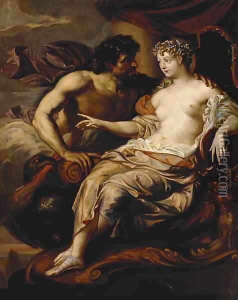 Portrait of Madame de Grignan as Hebe with Jupiter at her side Oil Painting - Augustus Terwesten