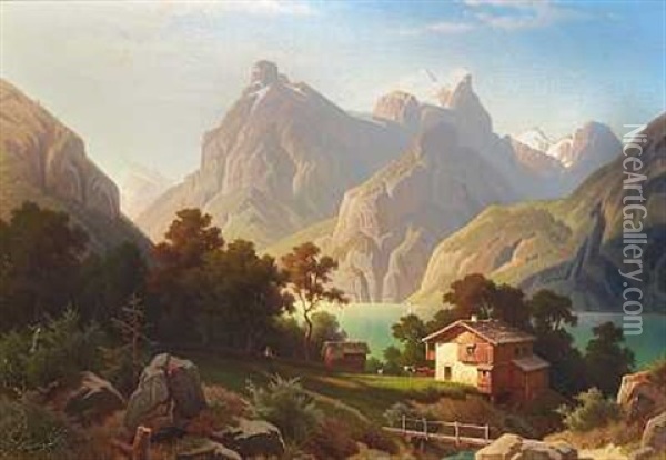 Morgen Bei Sissikon Am Vierwaldstatter See Oil Painting - August Behrendsen