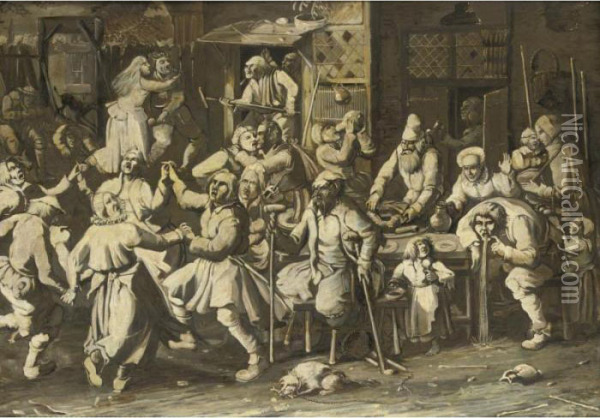 Peasants Frolicking Oil Painting - Johannes Vinckeboons