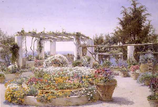 The Pergola, Villa Inercia, Capri, 1899 Oil Painting - Ernest Arthur Rowe