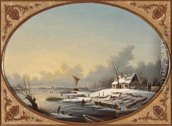 Wintervergnugen Auf Dem Gefrorenen See Oil Painting - Albert Alexandre Lenoir