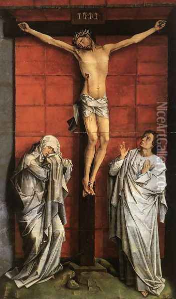 Christus on the Cross with Mary and St John c. 1460 Oil Painting - Rogier van der Weyden