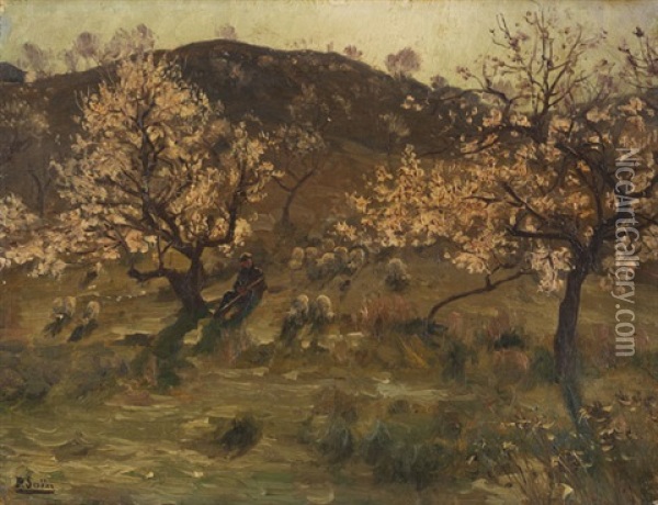Bluhende Mandelbaume In Der Nahe Von Bastia Auf Korsika Oil Painting - Paul (Jean Marie) Sain