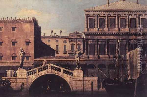 Capriccio The Ponte della Pescaria and Buildings on the Quay 1742-44 Oil Painting - (Giovanni Antonio Canal) Canaletto