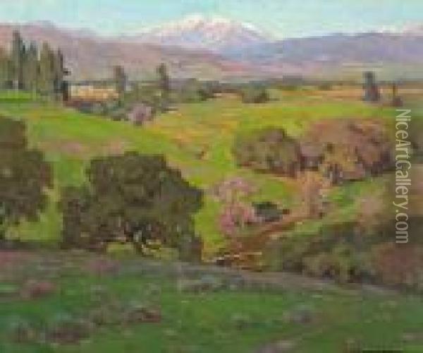 Rolling Hills With A Snow-capped Mountainsbeyond Oil Painting - William Wendt