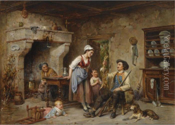 The Huntsman's Home Coming Oil Painting - Leon Caille