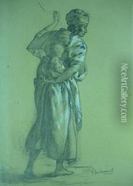 Jeune Femme Et Son Enfant Oil Painting - Gustave Achille Guillaumet