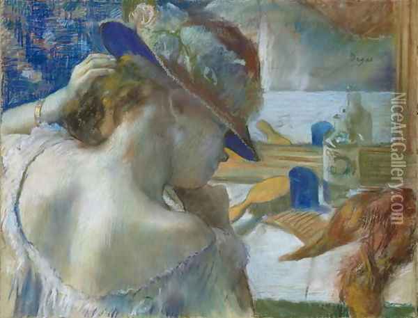 In Front of the Mirror, 1889 Oil Painting - Edgar Degas