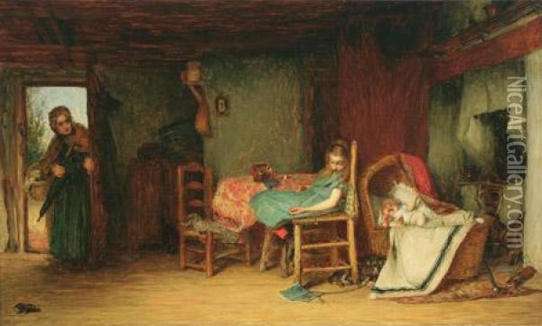 Caught Napping Oil Painting - John P. Burr