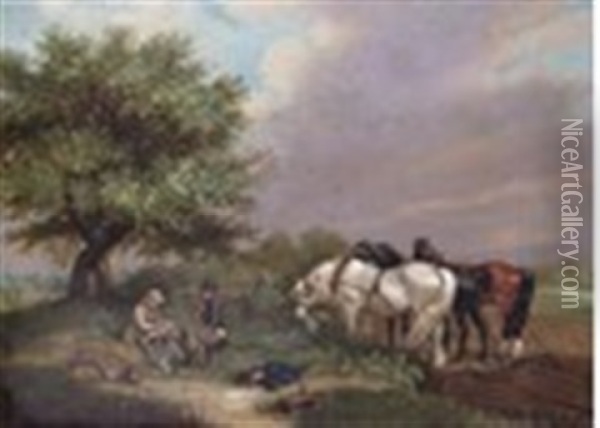 The Ploughman's Lunch Oil Painting - Augustus S. Boult