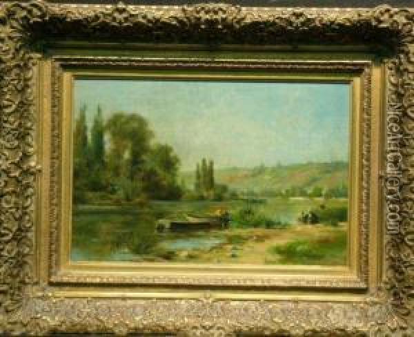 Washerwomen On The Banks Of A River Oil Painting - Emile Louis Foubert