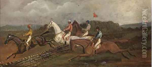 Steeplechasing; and Over the ditch Oil Painting - Henry Alken